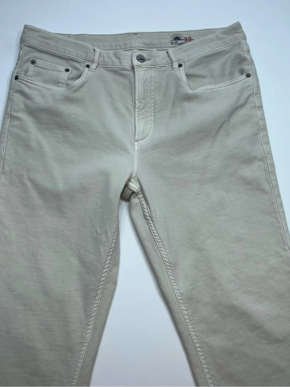 Faherty Five Pocket Jeans Mens Size 33x31 Bone White Stretch Denim Straight Leg